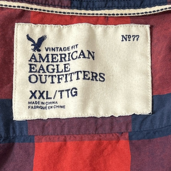 ✨American Eagle XXL Red/Blue buffalo check button down long sleeve poplin - Picture 8 of 9